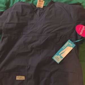 One pair of black and one pair of navy blue scrubs